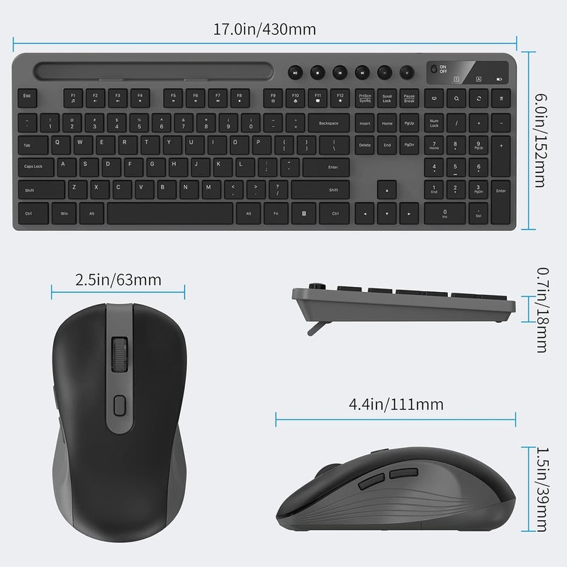 MARVO Wireless Keyboard and Mouse Combo, 2.4G Ergonomic Wireless Computer Keyboard with Phone Tablet Holder, Silent Mouse with 6 Button, Compatible with MacBook, Windows (Grey) - Image 4